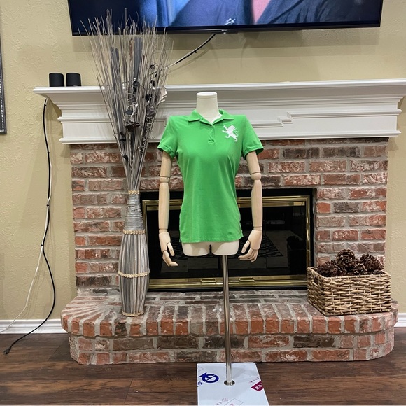Express vintage emerald green polo w/large white lion logo embroidery / S / EUC - Picture 7 of 13